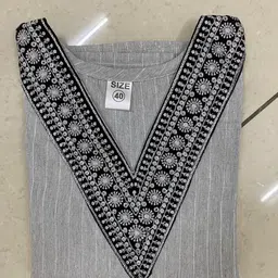 classystreet Women Embroidered, Striped Cotton Blend Straight Kurta image 4