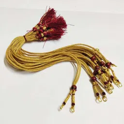 crafto Women Zari Thread Pearl Braided Zari Necklace Dori with Hook and Maroon Silk Thread Tassel (Gold) Pack of 6 Pcs of Necklace Dori-picture-20