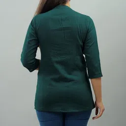 iqraar Women Regular Fit Embroidered Mandarin Collar Casual Shirt image 2