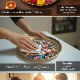 elitekitch Beautiful Floral Radha-Krishna Full_5 Inch Design Heavy Brass Plate Dinner Plate image 4