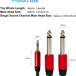 Moxe Stereo Audio Cable 1.5 m 3.5mm Stereo Male to Dual 6.35mm (1/4 Inch) TS Mono Male Audio Cable – Aux Splitter Cord image 2