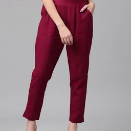 fearlessfashion Women Regular Fit Maroon Cotton Blend Trousers-picture-12