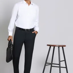 peter england Men Regular Fit Blue Polycotton Trousers image 2