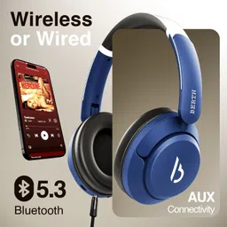 berth VE250 Bluetooth Headphones, 36H Playtime, ENC, 40mm Drivers, Type-C Charging Bluetooth & Wired Headset image 3