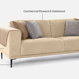 casacraft from pepperfry Franklin Fabric 3 Seater Sofa in Cream Colour image 4