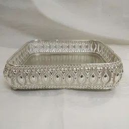 jm international German Silver Decorative Square Tray Set for Pooja, Diwali Gift Tray image 3