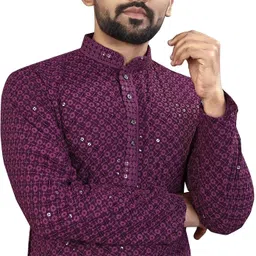 lyplo Men Embellished Cotton Rayon Straight Kurta-picture-16
