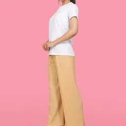 feeljate Women Regular Fit, Comfort Fit Beige Cotton Blend Trousers image 5