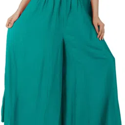 rajvila Women Flared Green Viscose Rayon Trousers-picture-12