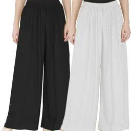 cloud star Pack of 2 Women Flared Black, White Viscose Rayon Trousers-picture-22