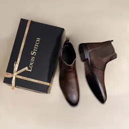 louis stitch Mens Brunette Brown Handmade Chelsea Boots with Dual Tone Patina - RGCLBB - UK 7 Boots For Men image 5