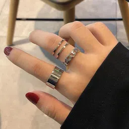buetie Silver Ring For Girls Stylish Set of 3 Multi Design Stackable Rings for Women Alloy Silver Plated Ring image 1