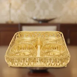 skfhandicraft Gold-Finish Decorative Metal Tray Set with 4 Bowls for Serving & Gifting Tray Serving Set image 4