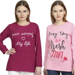 chozi Pack of 2 Women Printed Round Neck Cotton Blend Multicolor T-Shirt-picture-11