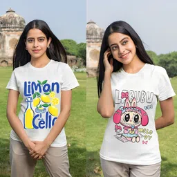 parona Women Printed Round Neck Polyester White T-Shirt-picture-19