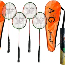 axg new goal Thrasher Racquets Set of 4 with 10 Shuttles & Net Badminton Kit-picture-15
