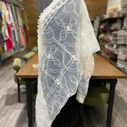 fourleaf Net Embroidered White Women Dupatta image 3