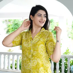 mintmarie Women Shirt & Pyjama set Yellow Printed image 4