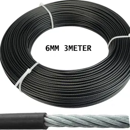 ymd (6 MM, 3 Meter) Gym Machine Wire Rope PU Coated Cable Inside Steel (Black) Multi-training Bar image 1