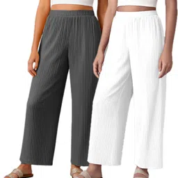 fabricalign Pack of 2 Women Relaxed Grey, White Crepe Trousers image 1