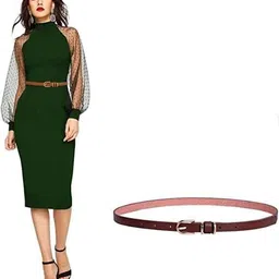 steflon Women Casual, Evening, Formal, Party Maroon Genuine Leather Belt-picture-12