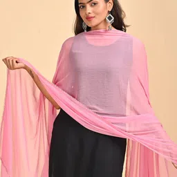 hella fashions Chiffon Solid Pink Women Dupatta image 3