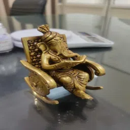 ecraftindia Lord Ganesha On Chair Golden Brass Handcrafted Idol image 1