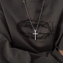 rappersshop Stainless Steel Cross Pendant with Box Chain Sterling Silver Stainless Steel Pendant Set image 5