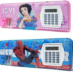 Princess and Spiderman character Designed Multipurpose Pencil Box for Kids Magnetic Pencil Box with Calculator and Dual Sharpener Art Plastic Pencil Boxes-image-60