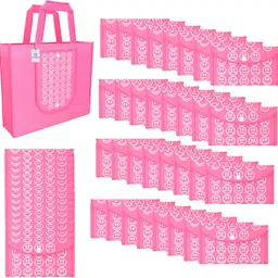 heart home Pack of 48 Smile Print Foldable Grocery/Shopping Bags For Women | Pink Pack of 48 Grocery Bags-picture-25