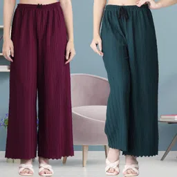 irha Pack of 2 Women Regular Fit Purple, Green Viscose Rayon Trousers image 1