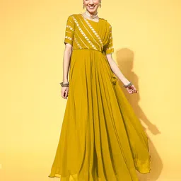 sancia Embroidered, Embellished Georgette Stitched Flared/A-line Gown-picture-19