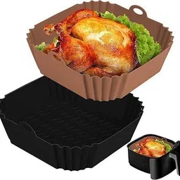 jaswanthstor Air Fryer Liners I Square Silicone Basket Baking Tray I Pot with Ear Handles Tray image 1