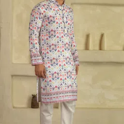 lemonx Men Printed Cotton Rayon Straight Kurta image 3