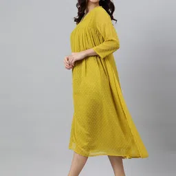 janasya Women A-line Gold Midi/Calf Length Dress image 5