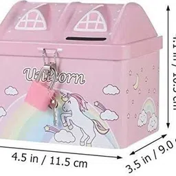uprising store House Shape Unicorn Toys Printed Metal Coin Bank Toy For Kids (Pack Of 2) image 2