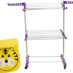 unizone Steel, Aluminium, Plastic Floor Cloth Dryer Stand SS Premium Compact Space Saving Foldable - US2055 Single Poll image 3