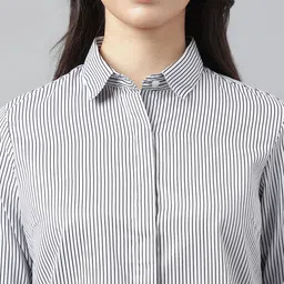 english navy Women Regular Fit Striped Spread Collar Formal Shirt image 4