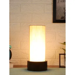 devansh Off White Cotton Table Lamp With Wood Brown Base For Bedroom, Living Room Table Lamp-picture-12