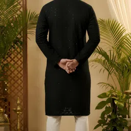 adhirajan Men Chikan Embroidery, Embellished Cotton Rayon Straight Kurta image 3