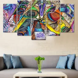 WENS Blue & Red Modern Art Velvet Laminated 5 Panelled Wall Art-image-71