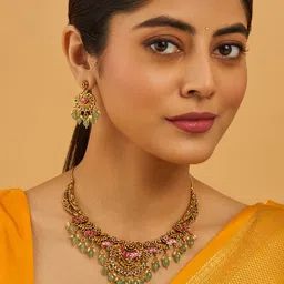Kushal's Fashion Jewellery Gold-Plated Ruby Studded & Beaded Antique Jewellery Set-picture-55
