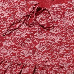 anayna Maroon & Pink Printed Pure Cotton Maternity A-Line Dress image 2