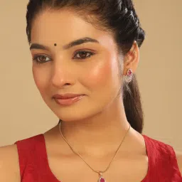 Nuyug Multi-Color American Diamond Ruby Rosette Necklace with Earrings-image-54