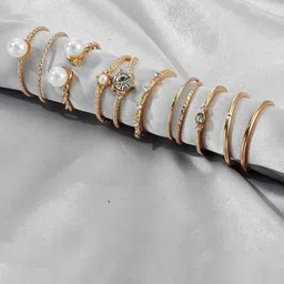DESTINY JEWELS Set Of 8 Gold Plated Crystals Studded & Beaded Finger Rings-image-7