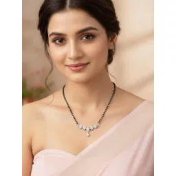 LUCKY JEWELLERY Silver Plated American Diamond Stone Mangalsutra with Black Beads image 3