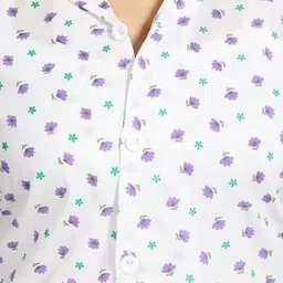 abrav Women's Floral Print Cotton Sun Coat/Summer Coat, Full Sleeves, White Pattern, Two Front Pockets image 4