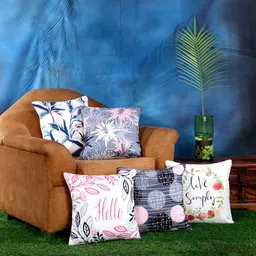 SOKNACK White & Grey Set of 5 Floral Square Cushion Covers-image-39