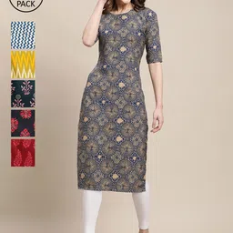 7Threads Women Multicoloured Ethnic Motifs Printed Crepe Kurta image 1