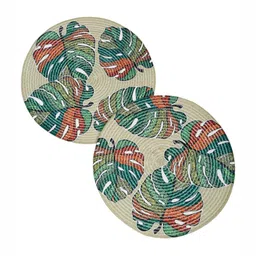 SOKNACK 2Pcs White & Blue Printed Pure Cotton Round Table Placemats image 2